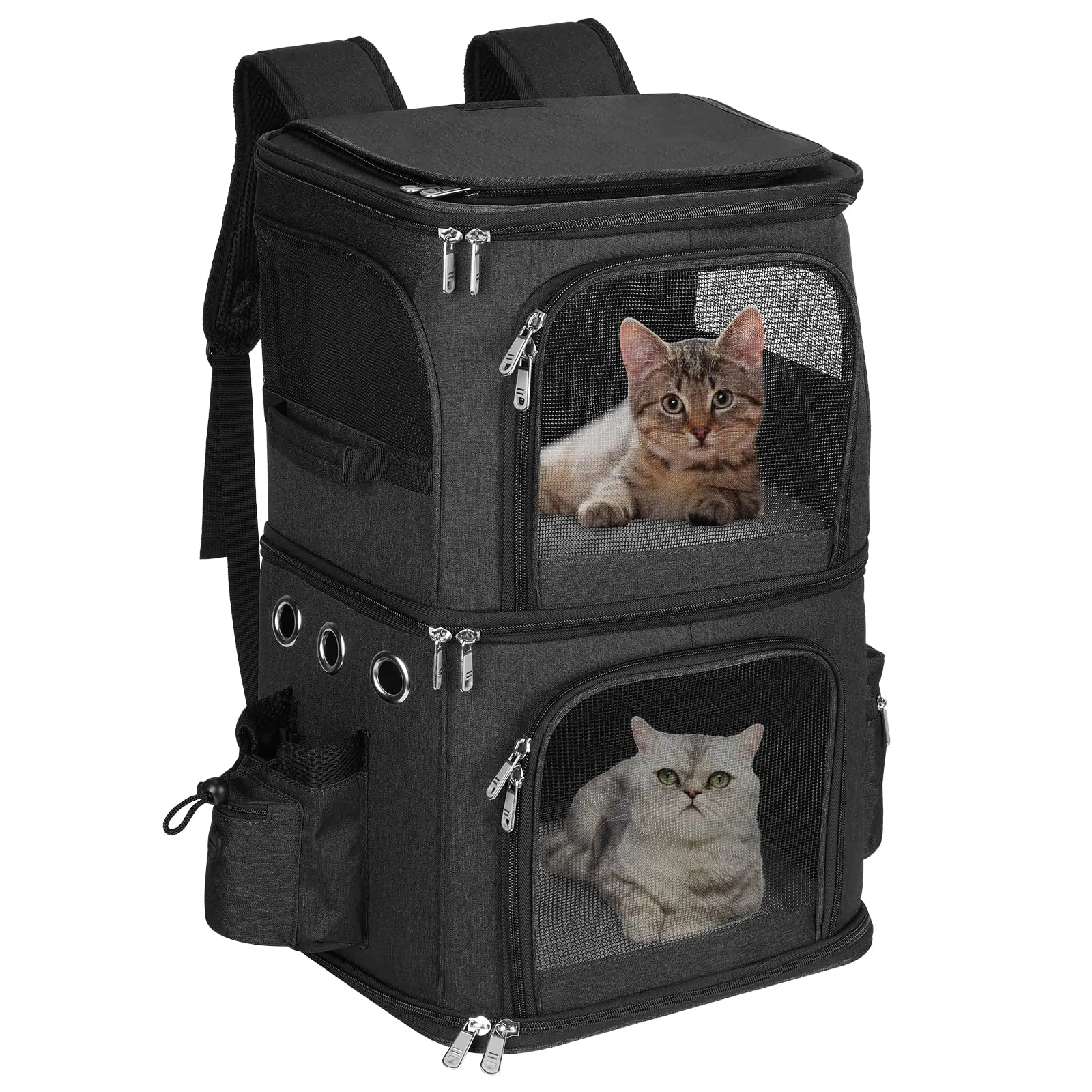 HOVONO Double-Compartment Pet Carrier Backpack for Small Cats and Dogs Cat Travel Carrier for 2 Cats Perfect for Traveling/Hiking/Camping Grey XL
